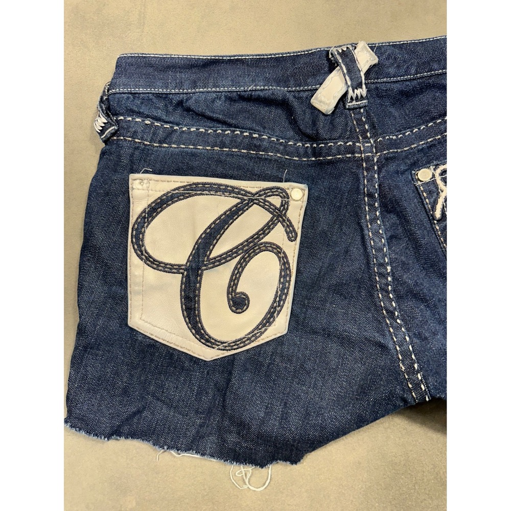 COOGI‎ Womens Denim Shorts C Logo Embroidered Distressed Blue Jeans Size 13 14 - Picture 4 of 7